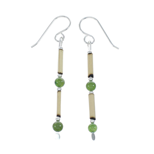 Native American Bamboo And Green Jasper Sterling Silver Bead Earrings NX11672